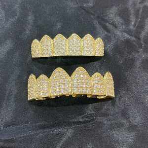 Gold Plated Grills Hip Hop Teeth Grills Caps Top & Bottom Grill Fangs